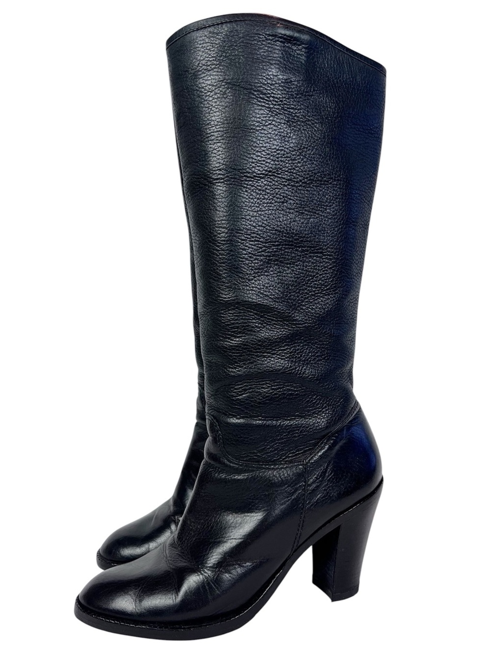 Corso Como Black Knee High Block Heel Leather Boots Size 7.5